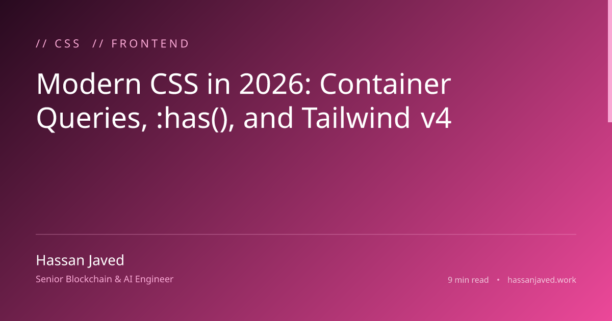 Modern CSS in 2026: Container Queries, :has(), and Tailwind v4